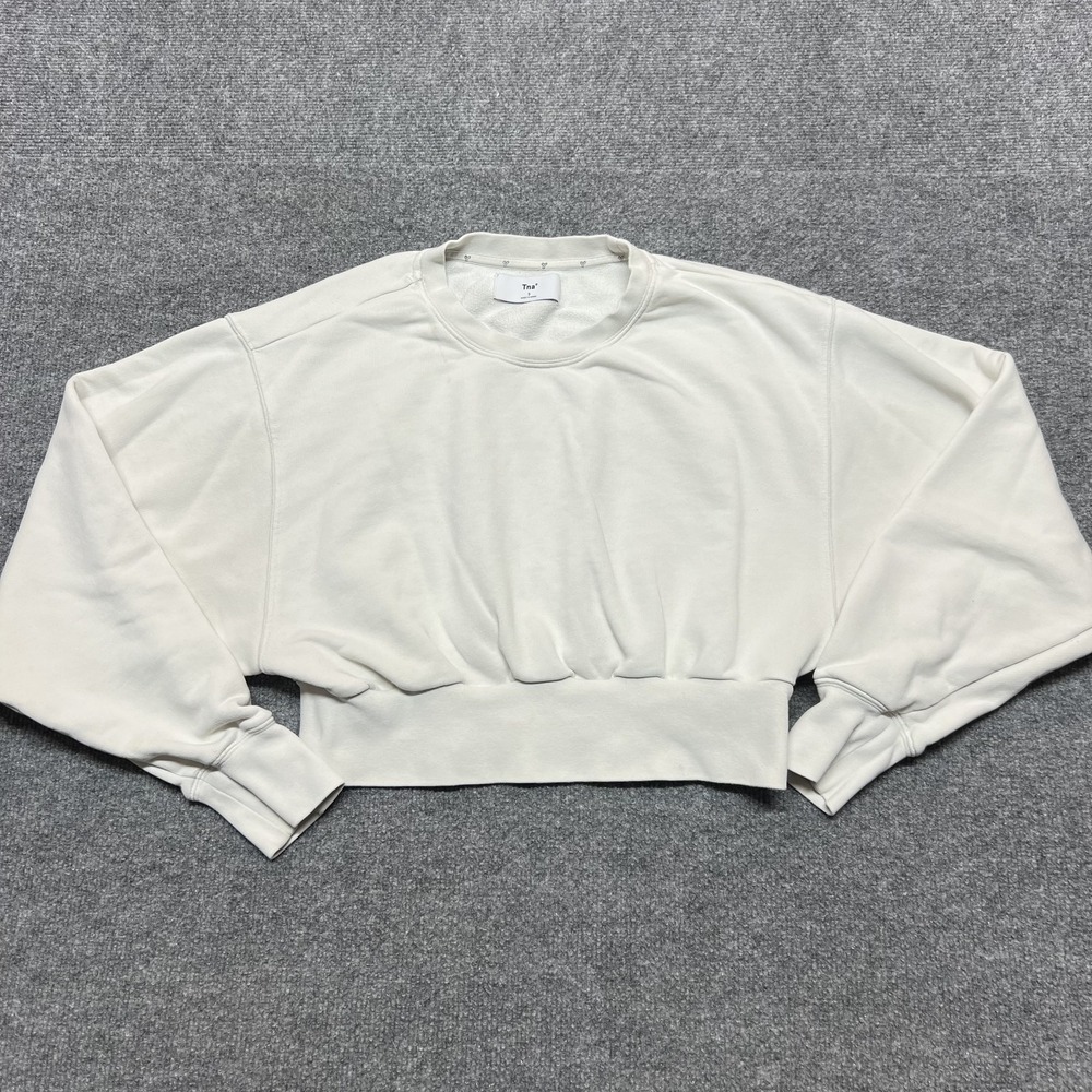 Tna Sweatshirt Womens Small White Terry Cropped Crew Neck Pullover Long Sleeve